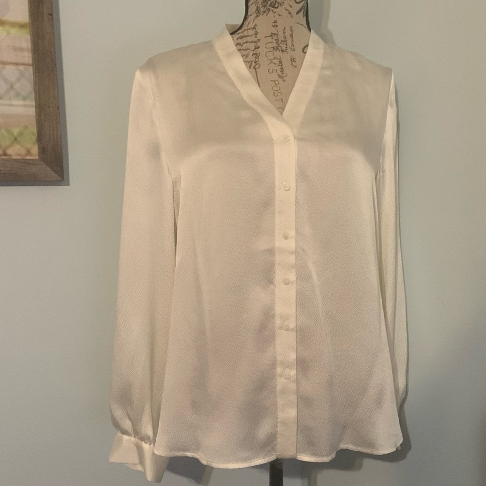 Eileen Fisher Hammered Silk Band Collar Blouse